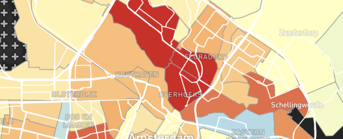 Kankeratlas die laat zien dat in Amsterdam Noord-West erg veel longkanker diagnoses worden gesteld.