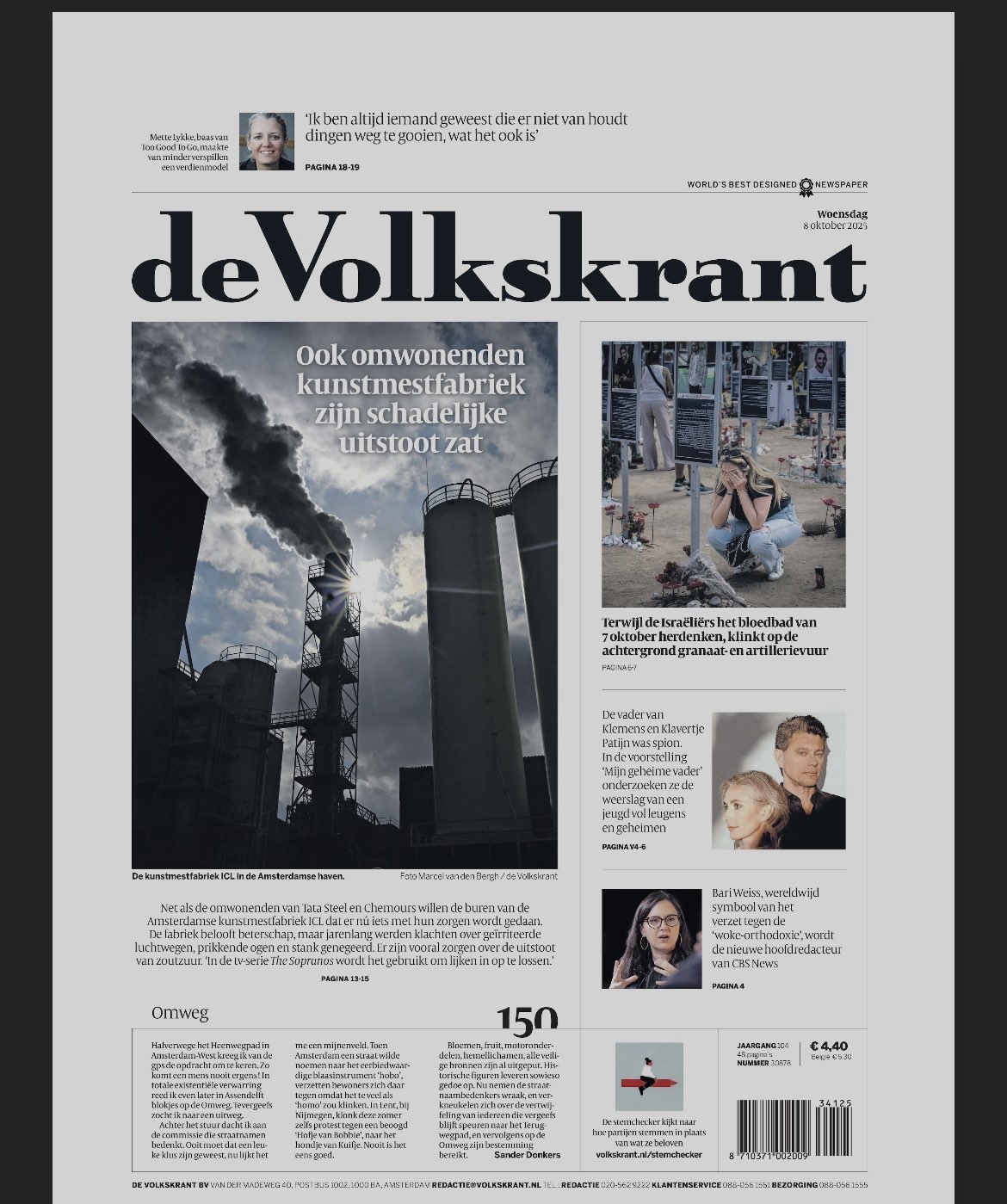 Voorpagina van de Volkskrant over ICL Fertilizers
